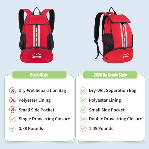 ONTYZZ Sports Backpack with Drawstring Closure Basketball Backpack with Shoe Compartment Swim Beach Bag - color: Basics-Red