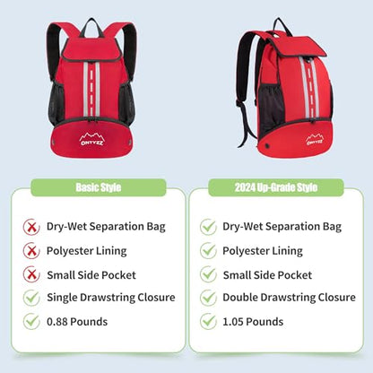 ONTYZZ Sports Backpack with Drawstring Closure Basketball Backpack with Shoe Compartment Swim Beach Bag - color: Basics-Red