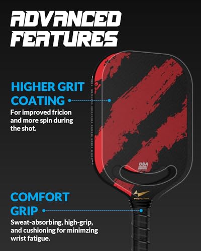 Warping Point Carbon Fiber Pickleball Paddle & Crossbody Adjustable Grey Pickleball Bag | Aero Throat & Thermoformed Polypropylene Honeycomb Core | Textured Carbon Grit Surface | Power
