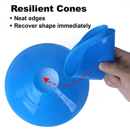 60-Pack Soccer Cones - Agility Flat Disc Cones with Carry Bag & Strap - Small Training Field Markers for Football Basketball Lacrosse - Indoor/Outdoor Sport Drills