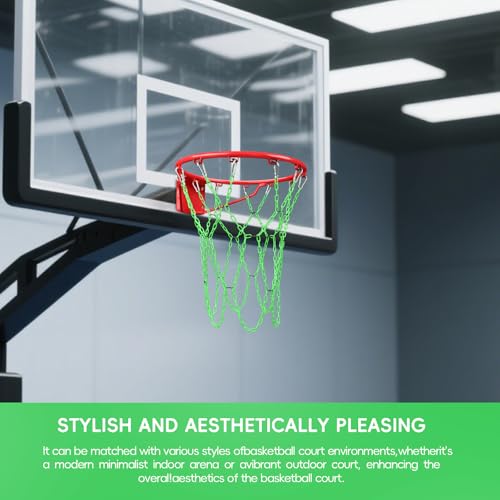 Basketball Net Heavy Duty Replacement,Carbon Steel Chain Basketball net, Anti-Rust Use Indoor Outdoor Standard 12 Loops Hoop - color: Green
