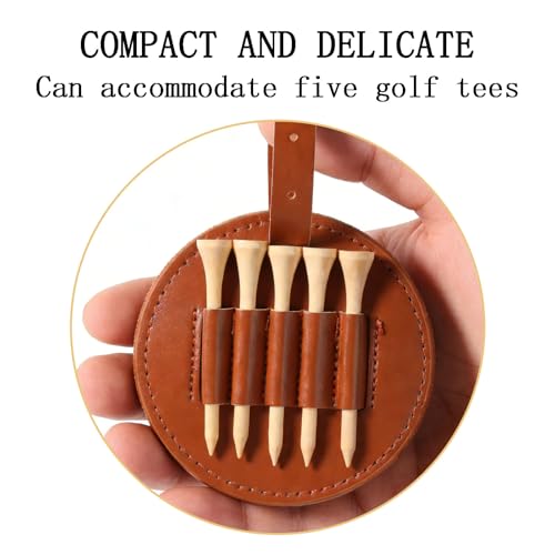 VOVCIG Golf Tee Holder with Wood Golf Tees, 2 Set Tee Holder, Leather Gift for Golfer Men & Women