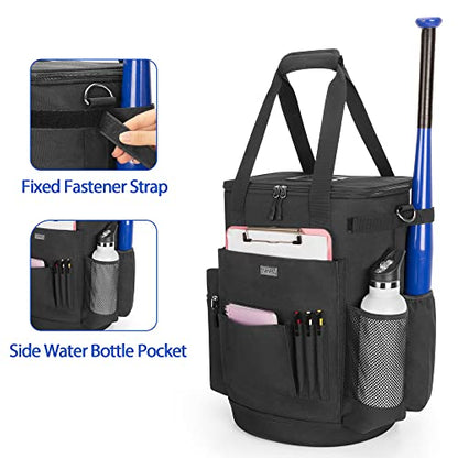 Goburos Baseball Ball Bucket with Large Capacity, Softball Coach Bag with Anti-Slip EVA Bottom, Space for Bat, Gloves, Scoreboards and Other Accessories