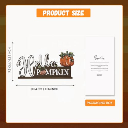 Smile Fall Thanksgiving Wooden Standing Decor, Hello Pumpkin Rustic Wood Tiered Tray Sign with Stand for Rustic Farmhouse Home Kitchen Shelf Mantel Decor - style: Letter Pumpkin