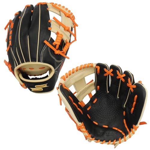SSK Z5 Craftsman Infield Baseball Glove – 11.25” - 11.5” - 11.75” - 12” – Right & Left Hand Throw - color: Black/Camel/Orange, size: 11.5" - Right Hand Throw
