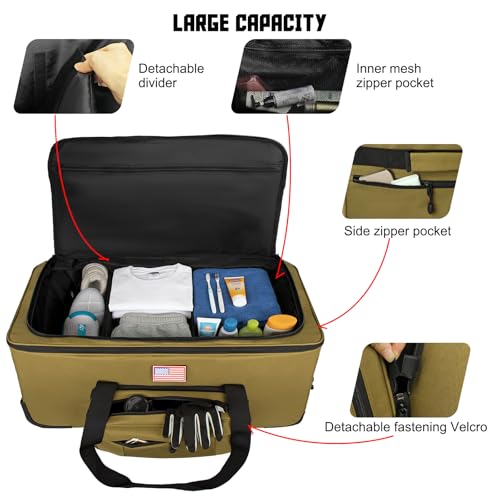 150L Large Rolling Duffle Bag with Wheels, Heavy Duty 32'' Tri-Wheel Gear Hauler for Camping,Moving Sports Equipment,Military & Airline Checked Bag Approved,Khaki - color: Khaki