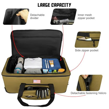 150L Large Rolling Duffle Bag with Wheels, Heavy Duty 32'' Tri-Wheel Gear Hauler for Camping,Moving Sports Equipment,Military & Airline Checked Bag Approved,Khaki - color: Khaki