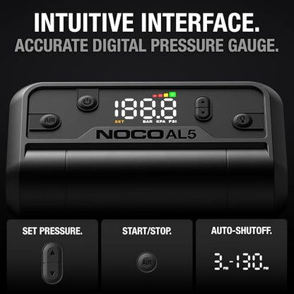 NOCO Air AL5: Cordless Tire Inflator – Portable Rechargeable Air Compressor with USB-C – 17 LPM Inflates 0–40 PSI in 7 Minutes – Digital Gauge + Auto-Shutoff – For Tires up to 31-Inches