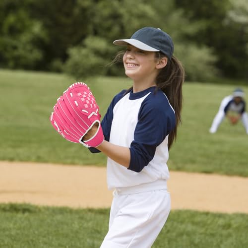 Baseball Glove + Ball Sets, Softball Glove, Baseball Mitt, 10.5''-12.5'' for Youth/Adult Training and Beginner Play, Synthetic Leather Softball Mitt - color: Rose red, size: 10.5"
