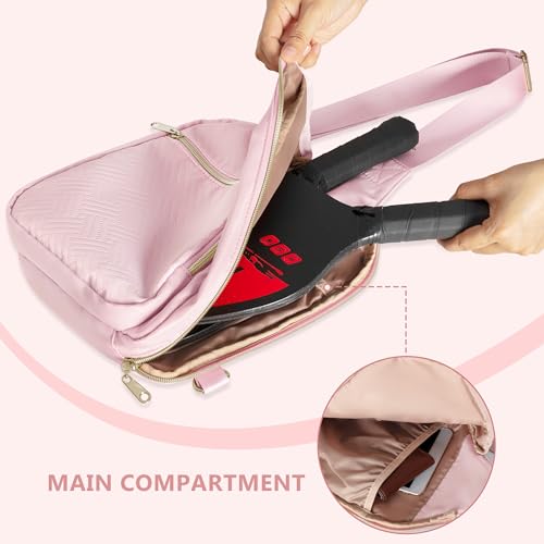 Women's Pickleball Bag - Sling Paddle Bag with Patent Design - color: Pink