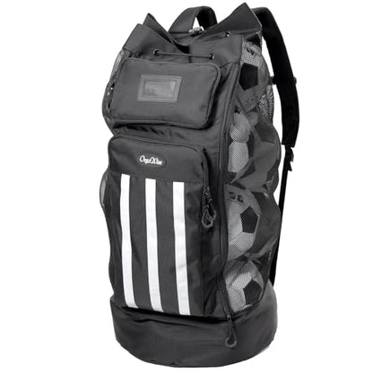 OrgaWise XXL Soccer Ball Bags for Coaches | 600D Oxford Cloth | SBS Zippers | Card Holder | Night Reflective Strips | Plated Holes | Chest Strap | Carry Handle - color: Black