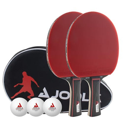 JOOLA Duo Pro Ping Pong Paddles Set of 2 - Professional Table Tennis Paddles, Three Advanced 3 Star Tournament Ping Pong Balls and Carrying Case - Advanced Table Tennis Rackets - color: Red
