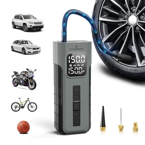 Tire Inflator Portable Air Compressor, 1 Min Fast Inflation Cordless Bike Pump with Digital Pressure Gauge LED Light, 150 PSI Electric Air Pump for Car Tires, Bicycle, Motorcycle, Ball (Grey) - color: Grey