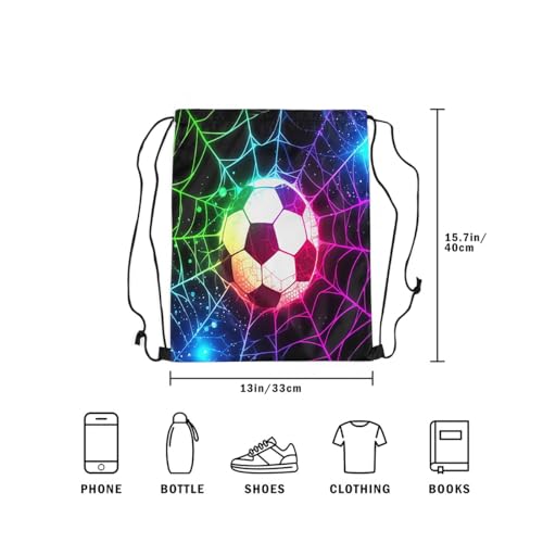 Castle Fairy Football Drawstring Backpack,American Sports Game Drawstring Bag,Colorful Neon Spider Web Adjustable Draw String Bag,Lightweight - color: Black Green Purple