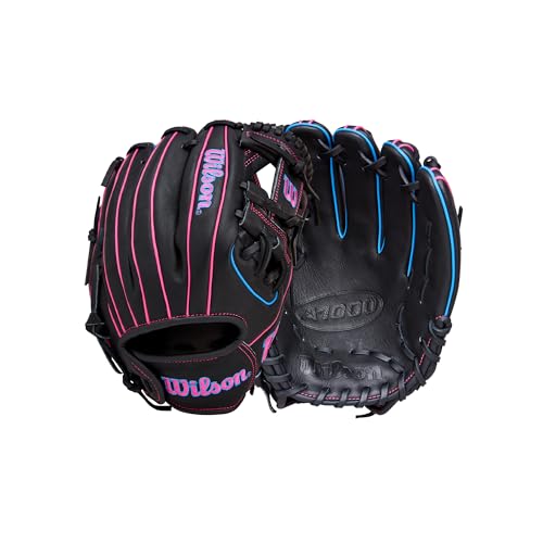 Wilson | A1000 | Adult + Youth Baseball Glove + Mitt | Sizes 11" - 12.5" | Right + Left Hand Throw | Multiple Styles - color: Black/Flamingo Pink/Cool Blue, size: 11.5" |Pedroia Fit | Infield