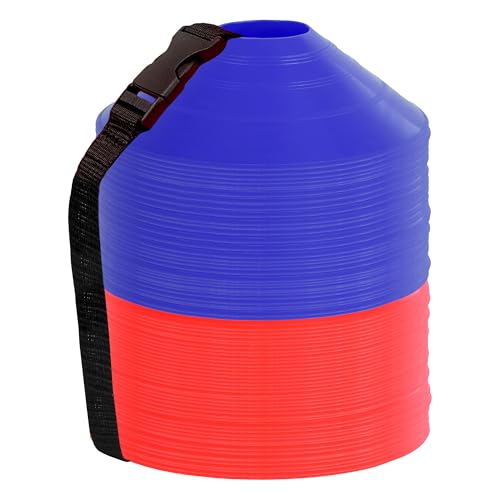 Athllete Durable and Flexible Soccer Cones (Set of 50) - Highly Visible Cones for Sports Training - Ideal Soccer Cones for Training - color: 80 Pack, Red / Blue
