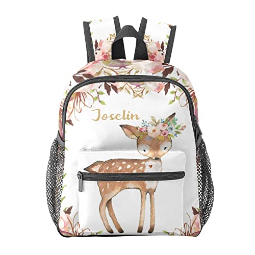 Woodland Floral Deer Personalized School Backpack for Teen Kid-Boy/Girl Toddler Daypack Kindergarten Travel Bookbag - color: Option 6
