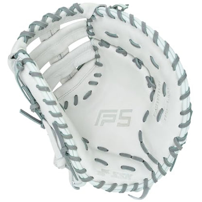 SSK FP5 Fastpitch Softball First Base Mitt 12.5” – 13” Right & Left Hand Throw Premium Full Leather Softball Glove - color: White/Grey, size: 13" - Left Hand Throw