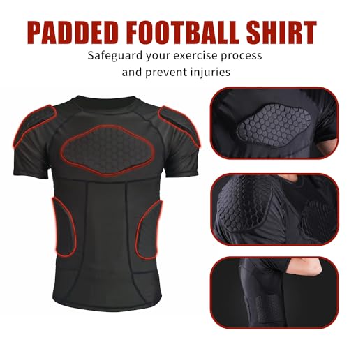 Mens Padded Compression Shirt Football Rib Protectors 6-Football Pads Chest Protector Padded Shirt Protective Gear for Football Baseball Basketball - size: X-Large, style: Black