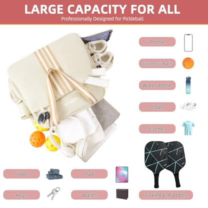 Pickleball Bag Pickle Ball Backpack for Women Pickleball Tote Sport Equipment Bag with Shoe Compartment Gift Accessory 30L - color: Beige