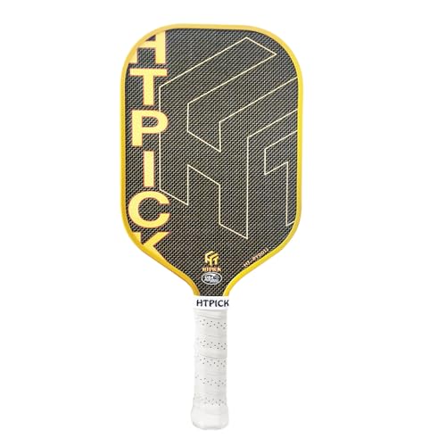 Pickleball Paddles, Carbon Fiber Pickleball Paddle High Grit & Spin with PP Honeycomb Core 16mm Thickness and Thermoformed Elongated Shape, Increased Power for Ultimate Spin & Consistency - color: Gold