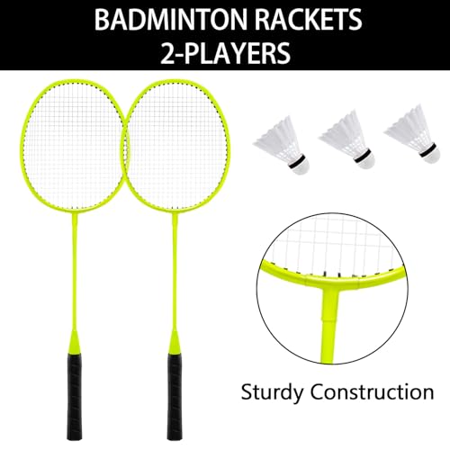 Zdgao Volleyball and Badminton Combo Set for Backyard - 20FT/32FT Volleyball/Badminton Net with Adjustable Height Pole,Anti-Sag System,Volley Ball, Badminton Racquets,Boundary Line and Carry Bag - color: Yellow, style: 20FT Volleyball/Badminton Net