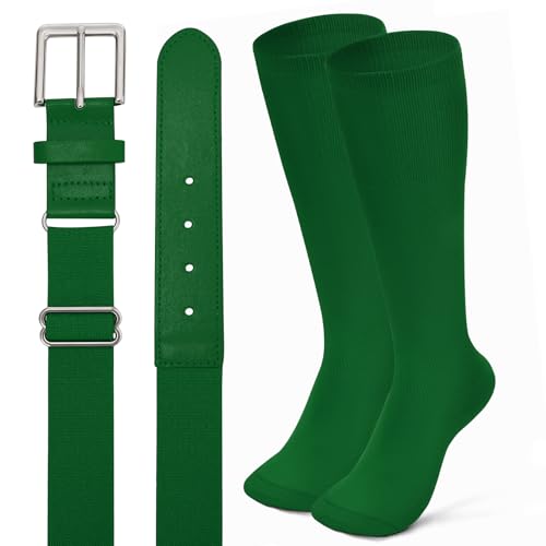 XZQTIVE Baseball Softball Socks and Baseball Softball Belt Combo Set Knee-High Soccer Socks for Kids Youth Adult - color: Green, size: Adult