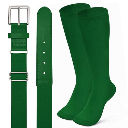 XZQTIVE Baseball Softball Socks and Baseball Softball Belt Combo Set Knee-High Soccer Socks for Kids Youth Adult - color: Green, size: Adult