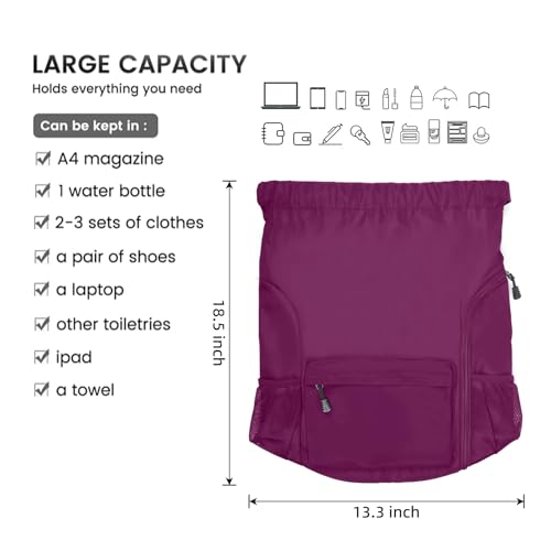 Valleycomfy Waterproof Drawstring Gym Backpack Bag for Men & Women,Sports Gym Bag with Side Pocket Orange - color: A-purple