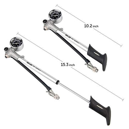 GIYO Handheld High Pressure Shock Pump (300 PSI Max), Silver for Fork & Rear Suspension, Lever Lock on Nozzle No Air Loss