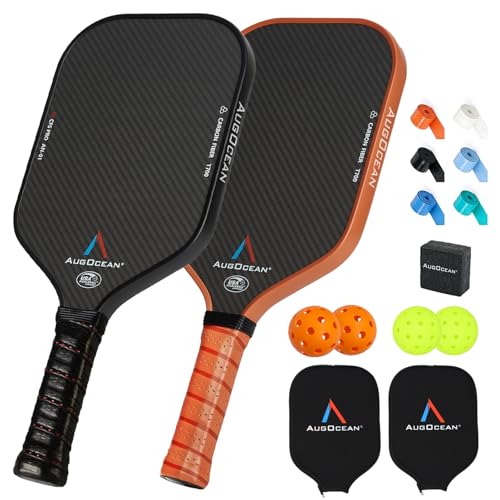 Pickleball Paddles,USAPA Approved Pickleball Paddle Set Pro | 3K Raw Carbon Fiber Textured Surface with High Grit & Spin,16mm Durable T700SC Carbon Fiber Pickle Ball Rackets for Men,Women & Families - color: Black Brown