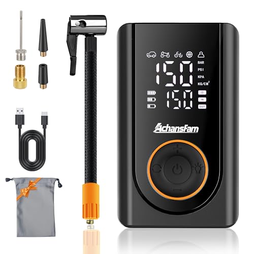 L9 Pro Tire Inflator Portable Air Compressor, 150PSI Cordless Bike Pump, Electric Air Pump with Digital Pressure Gauge, LED Light, Auto Shut-Off, for Motorcycle, Bicycle, Car, Ball