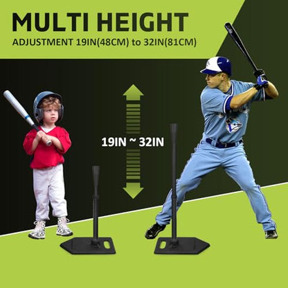 Baseball Tee for Kids, Adjustable 19"-32" Height Telescopic Molded Rubber Tee, Batting Tee,Youth Hitting Tee, Softball Tee for Any Age Player Baseball Practice