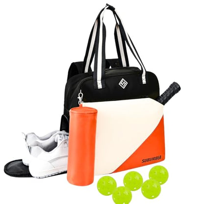 Pickleball Bag for Women Men Large Tennis Backpack for Pickleball, Tennis, Racketball, and Travel Sling Bag with Shoe Compartment and Fence Hook External Ball B-ag and Adjustable Shoulder Strap - color: Black-a