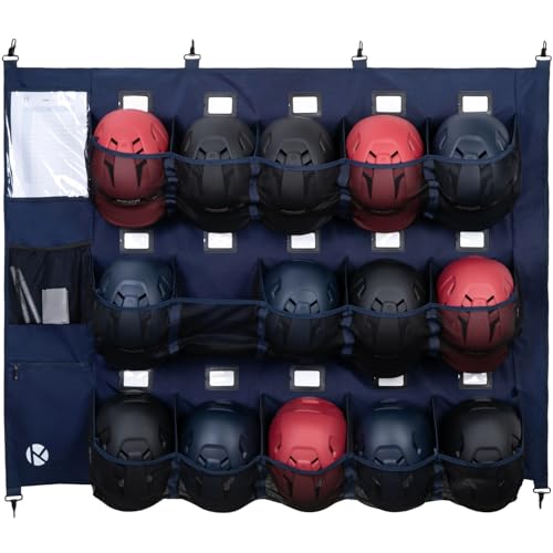 KAVIGOR Baseball/Softball Dugout Organizer - 15+ Helmet & Glove Storage Bag, Military-Grade 900D Fabric & 6 Reinforced Steel Hooks - color: Blue