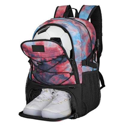 Goloni Soccer Backpack,Basketball Backpack with Ball Compartment & Shoe Compartment,Backpack for Basketball,Soccer - color: Red Tie Dye