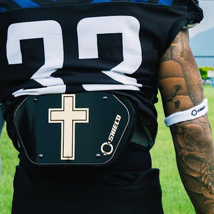 O Shield Golden Cross Chrome Football Back Plate, Lower Back Pads for Football Players, Rear Protector, Cross Series - size: Adult (Weight more than 180 Pounds), style: Golden Cross