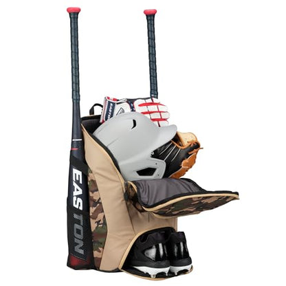 Easton Dugout Backpack Equipment Bag | Baseball & Softball | Multiple Colors - color: Tan / Army Camo