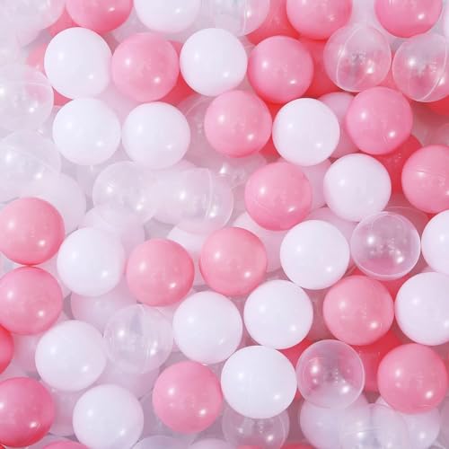 MoonxHome Ball Pit Balls for Toddlers, BPA Free Crush Proof Plastic Toy Balls for Ball Pit, Children's Pool Water Toys, Macaron Ocean Balls for Play Tent 2.15 Inch Pack of 100 200 500 800 1000 - color: C_white&transparent&pink