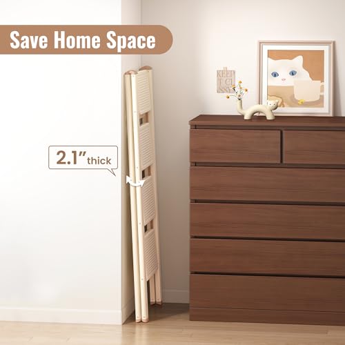 4 Step Ladder, 4 Step Stool for Adults, Folding Step Ladder with Secure Footing, Widened Pedal, Aesthetically Pleasing Looking, Blends Right into Domestic Rooms, Cream Chocolate - size: 4 Step