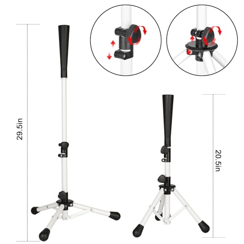 Baseball Tee Batting Tee Softball Tee Portable Travel Hitting Tee,Easy Adjustable Height,Stable Tripod Stand - color: White, style: Tee