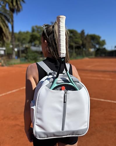 AYRES Tennis Backpack - Spacious Womens Tennis, Padel & Pickleball Bag | Quick-Access Racket Compartment (Fits 2) | Designer Tennis Bag, Water-Resistant & Easy To Clean, Makeup Pouch Included - color: Beige