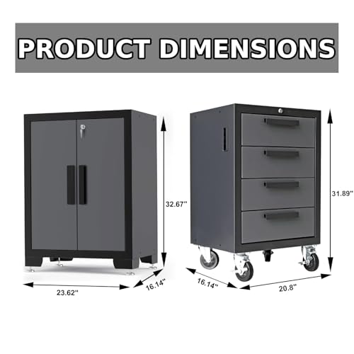 Torin Garage Cabinets Storage System, 9 Piece Included Steel Drawers Rolling Chest,Locked Storage Cabinet, Perfect for Organizing Garage and Tools, 129.92", Black/Grey