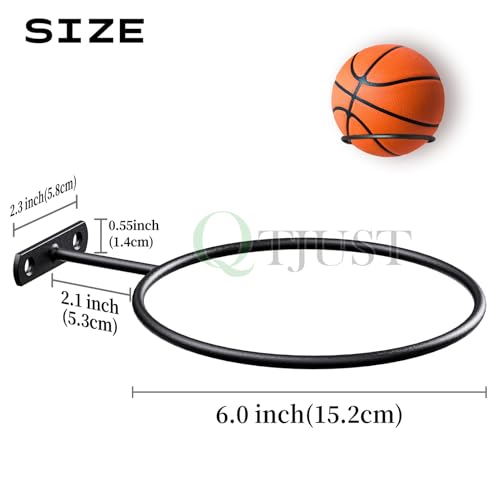 Mounted Ball Wall Storage Display Universal Ball Rack Metal Black Rack Holder Space Saver for Basketball Football Volleyball Soccer Storage Display - size: 4 Pack/6in