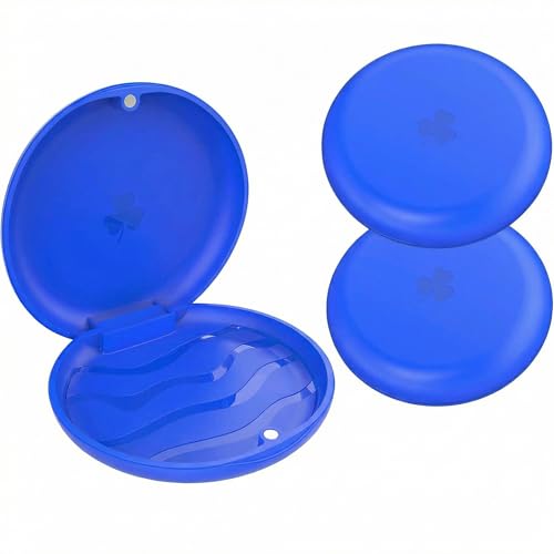 2-Pack Ultra-Thin Round Aligner & Retainer Case with Magnetic Closure – Slim Portable Travel Container for Braces, Mouth Guard, Night Guard, BPA-Free Anti-Slip Water Ripple Design (Blue) - color: Blue
