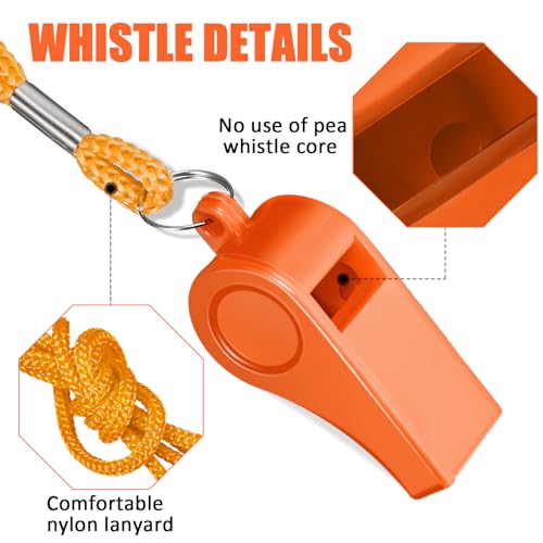 Flutesan 48 Pcs Whistles Bulk with Lanyard Sports Loud Crisp Sound Whistles for Coach Referees Training Emergency - color: Orange