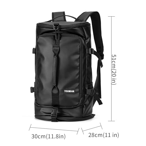 YOUMIAN Gym Duffle Bag 3 IN 1 Travel Backpack 40L Waterproof Shoe Compartment for Men and Women Basketball Soccer Sports Bag (Black) - color: Black