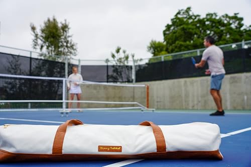 Portable Pickleball Net for Driveway, Street, Court, or Park Play, Outdoor Weather Resistant Netting, Heavy-Duty Tensioners, Stylish Leather Accents, Canvas Travel Bag
