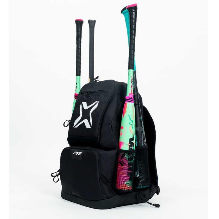 Axe Batpack | Baseball and Softball Backpack | Designed to Carry Bats, Cleats, & All Your Gear - color: Black Onyx