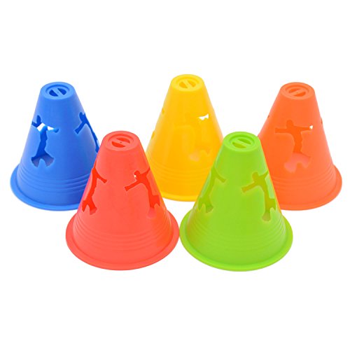 Famgee 3 Inch Plastic Windproof Slalom Cones Inline Roller Skating Cones Pile Cup Roadblocks Traffic Road Cones Set with Holes for Skate Practice Sport Training - color: 5 Colors 20 Pcs Style 1